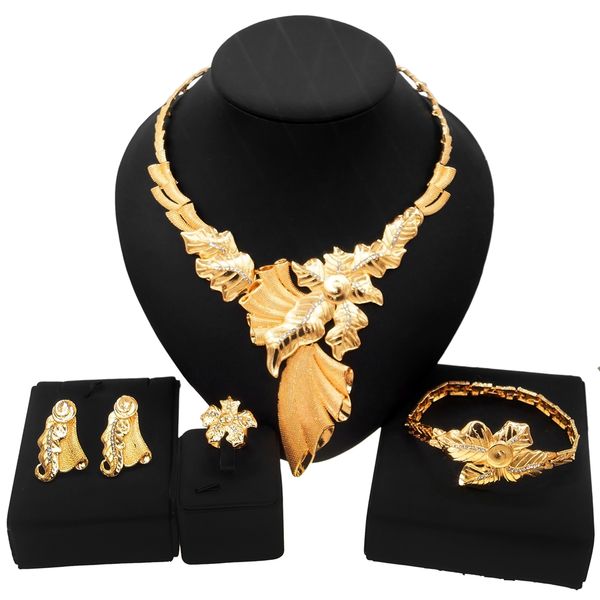 

yulaili news selling earrings classic bridal wedding jewellery set big flower shape jewelry suits luxury dubai gold settings wholesale gifts, Black