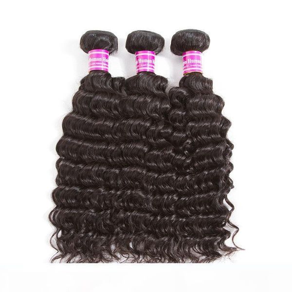 

glary brazilian human hair extensions weft deep wave 3 bundles with 13x4 lace frontal hair weaves hair bundles with frontal, Black;brown