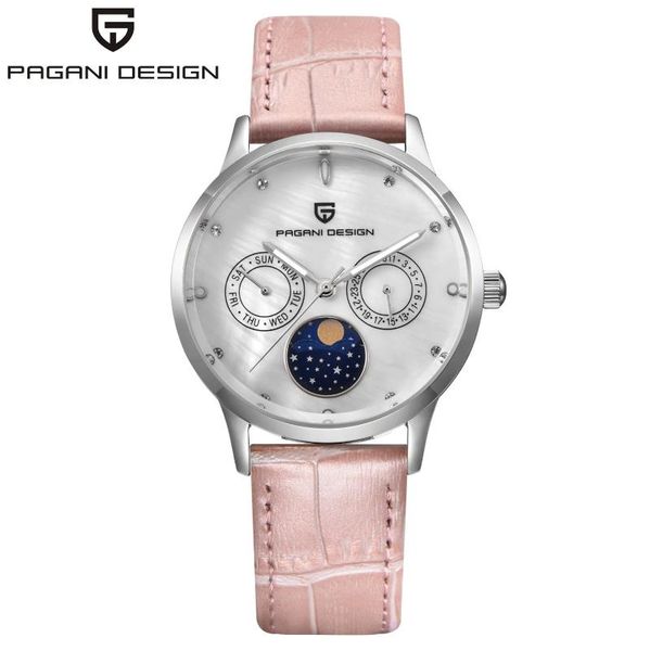 

wristwatches elegant quartz functional lady watch for woman stainless steel rose gold case with pink leather strap 24hours pagani a314, Slivery;brown