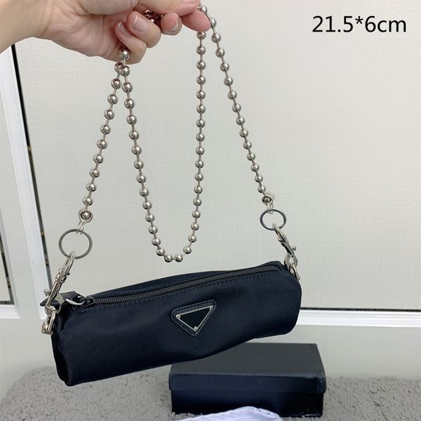 

women black chain bags silver beads designer baguettes shimmer nylon shoulder bag fashion purses crossbody triangle small wallets