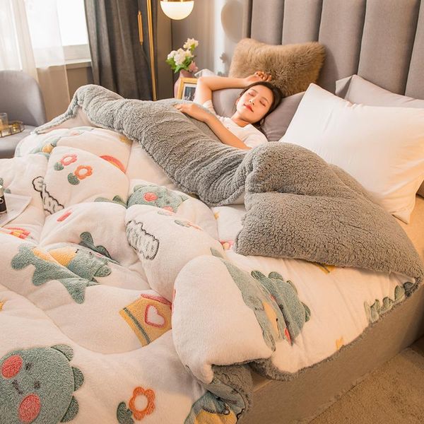 

comforters & sets household thick lamb wool warm and soft winter quilt 100% cotton duvet cover full-size silk