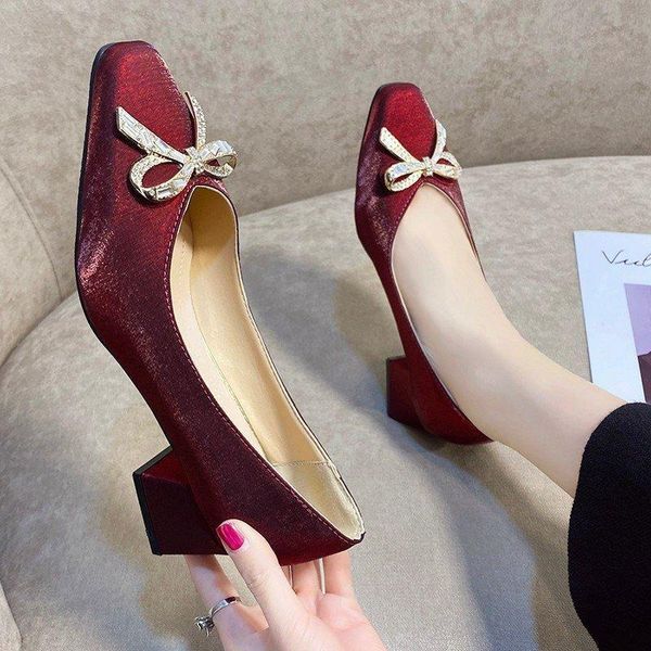 

dress shoes shallow mouth women 2021 spring pumps square toe gold lace up heels sandals ladies latest bow lace-up casual orang, Black