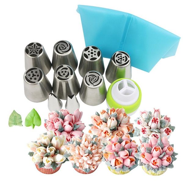 

baking & pastry tools 11pcs stainless steel cake nozzles russian tulip icing piping cream bag confectionery decoration tool