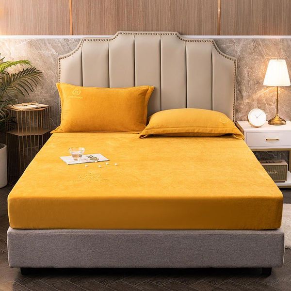 

sheets & sets bonenjoy 1pc yellow crystal velvet bed linen with elastic queen king size bedding solid color plain dyed fitted sheet couvre l