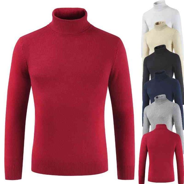 

2019 new turtleneck solid color casual knitted cloth brand autumn winter men's sweater male slim fit fashion pullovers, Black