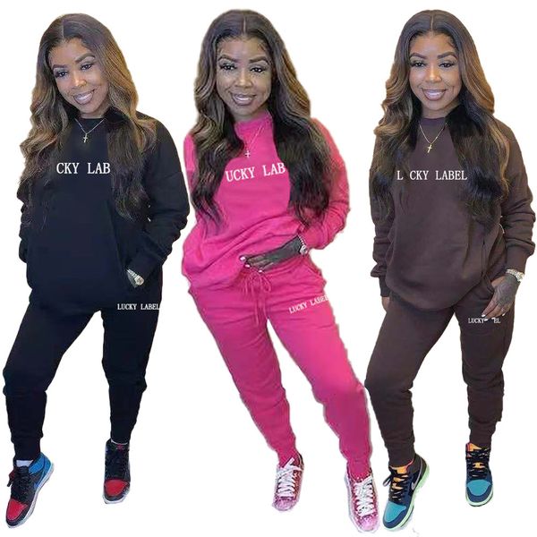 

2021 new lucky label sweat suits women two piece tracksuit matching set casual joggers out wear winter clothes wholesale dropshipping yi97, Gray