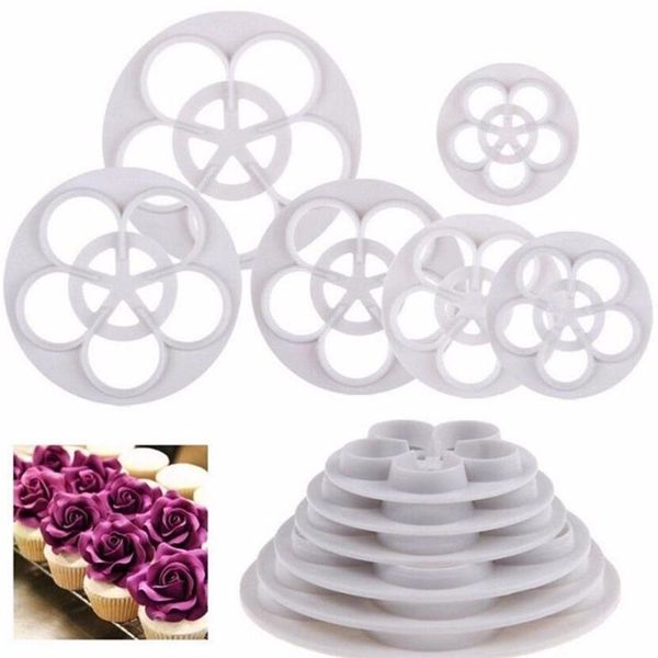 

6pcs/set rose flower fondant cake sugar craft portable rose flower decorating cookie mold gum paste cutter decorating tools