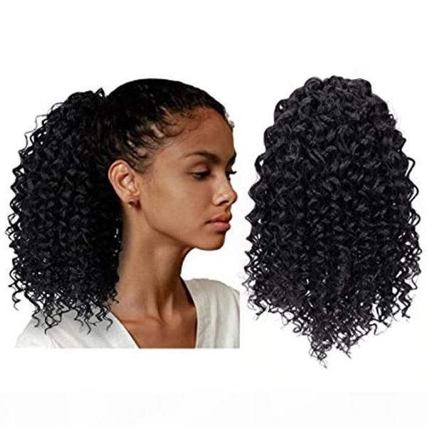 

short afro kinky curly drawstring ponytail human extension for black women afro drawstring curly ponytail clips for women natural black #1b