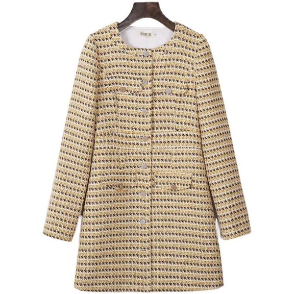 

casual dresses [ewq] 2021 autumn winter female loose round neck single breasted long sleeve minimalist tweed sweater dress 8d571, Black;gray
