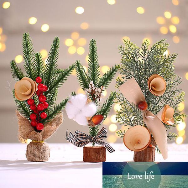 25 cm mini enfeites de árvore de Natal festivo enfeites de madeira desktop em vaso decoração de casa
