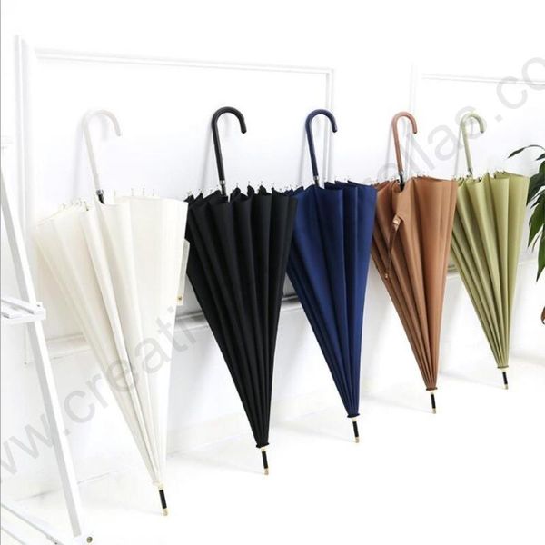 

umbrellas 16 fiberglass ribs auto open anti-thunder flexible anti-rust pure leather solid ladies' umbrella golden madam parasols