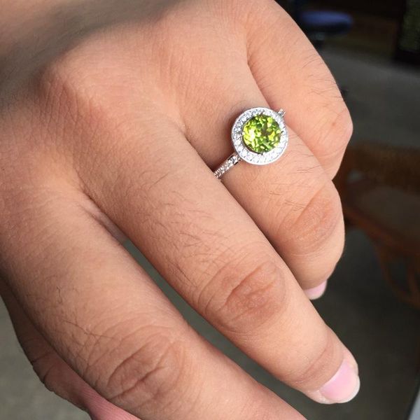 

cluster rings attractive classic green peridot gemstone ring 925 sterling silver round natural gem birthday christmas gift, Golden;silver