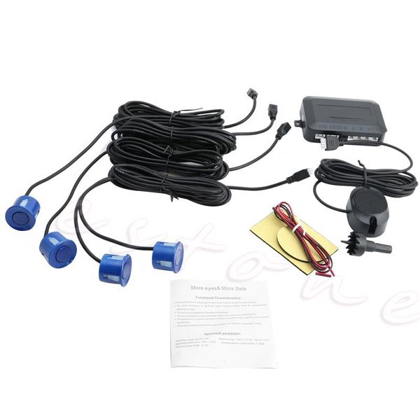 

car backup reverse rearview 4 parking sensors buzzer sound alarm blue new h58f