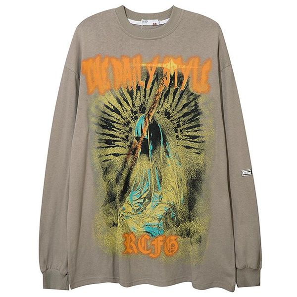 

men's hoodies & sweatshirts male 100%cotton hoodie couple pullover oversize mens dark graphic print o-neck long sleeve sweatshirt, Black
