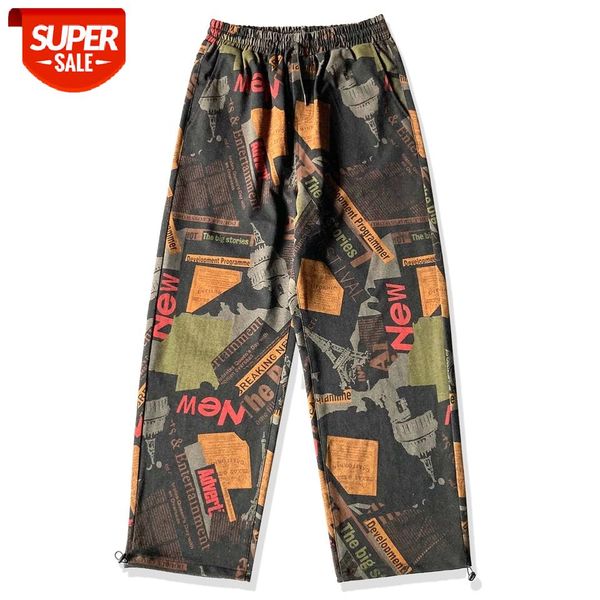 

2021 Autumn Hip Hop Streetwear Baggy Pants Men Retro Full Print Sweatpants Harajuku Jogger Men Trousers Cotton Baggy Street Pant #PY3m, Black