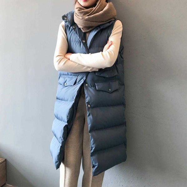 

women sleeveless long vests 3 colors autumn/winter single breasted streetwear warm outwear coat female waistcoat 210625, Black;white