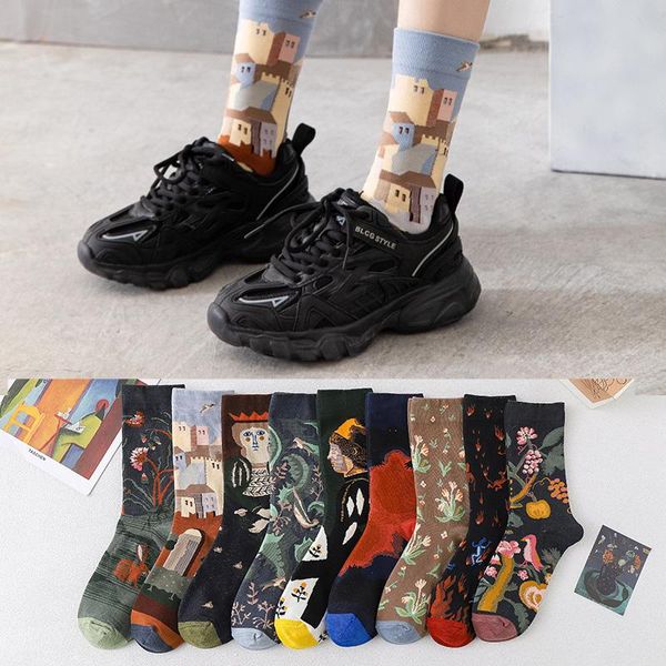 

men's socks 1 pair retro colorful cartoon creative fashion vine graffiti novelty men women winter warm comfortable cotton sock, Black
