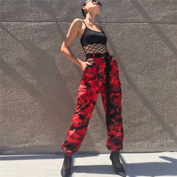 

women's pants & capris camouflage long women summer high waist pockets hip hop trousers casual ladies army combat haren overalls plus s, Black;white