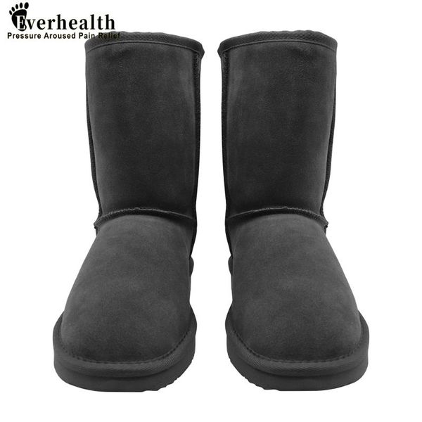 

boots basic winter snow for women sheepskin suede leather mid-calf slip on shearling fur rubber sole flats solid grey, Black
