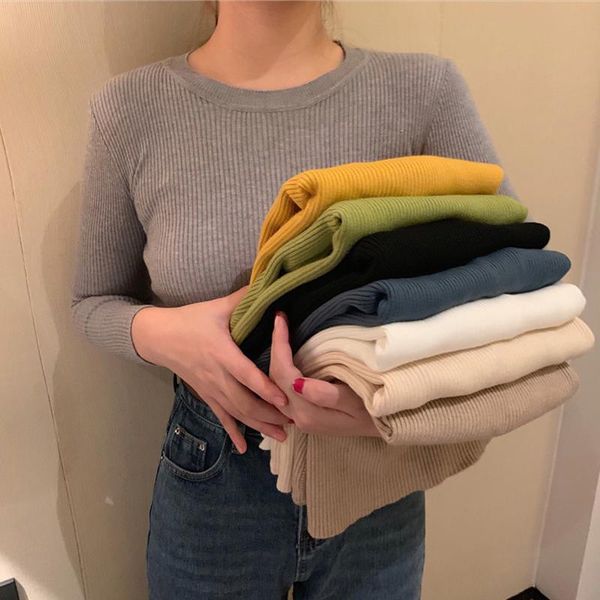 

women's sweaters the fall/winter 2021 round neck striped slim pull sweater korean pullover clothing all-match, White;black