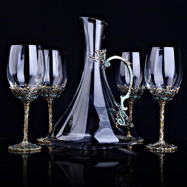 

retro enamel lead-crystal glass red wine glass wakeup set wine cup champagne cup wedding gift decanter set