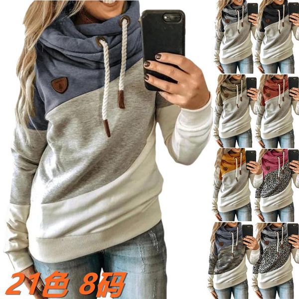 

women's t-shirt patchwork hooded fleece loose sweater in autumn and winter of 2021, White