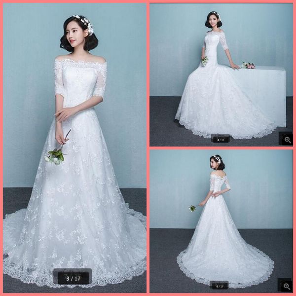

new arrival 2021 white lace a line wedding dress off the shoulder half sleeve elegant court train bride dress summer beach bride dress