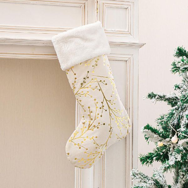 

christmas decorations stocking socks tree ornaments flannel golden plush flower branch pattern children gift cute snack bag