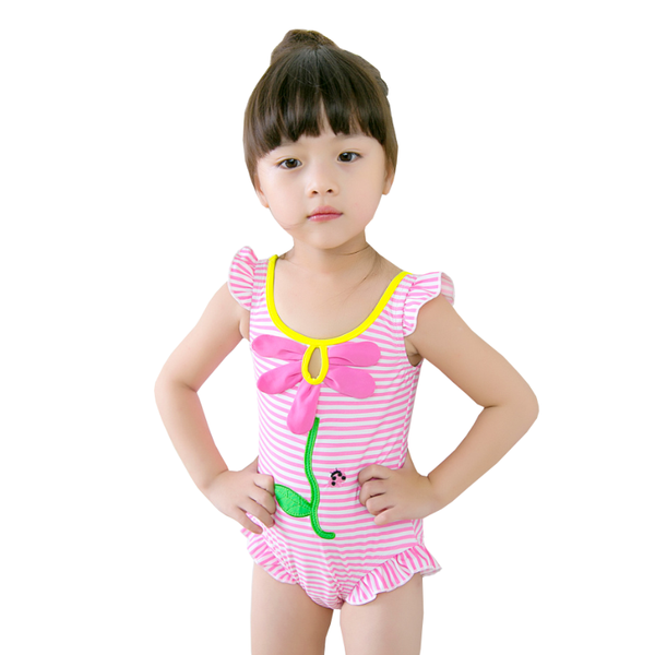 

two-piece suits cute flower summer girls swimsuit one piece swimwear wide sling children's kids for swim clothes