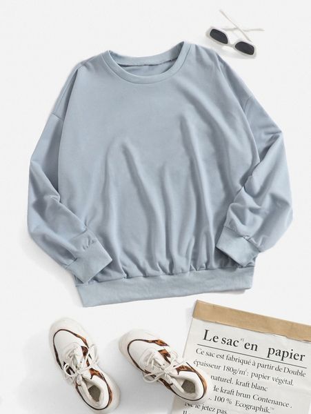 

plus solid drop shoulder sweatshirt i9j1#, Black