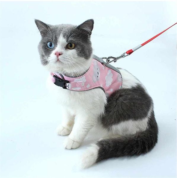 

cat collars & leads harness and leash set reflective adjustable lead clothes vest collar cute printed dog accessories