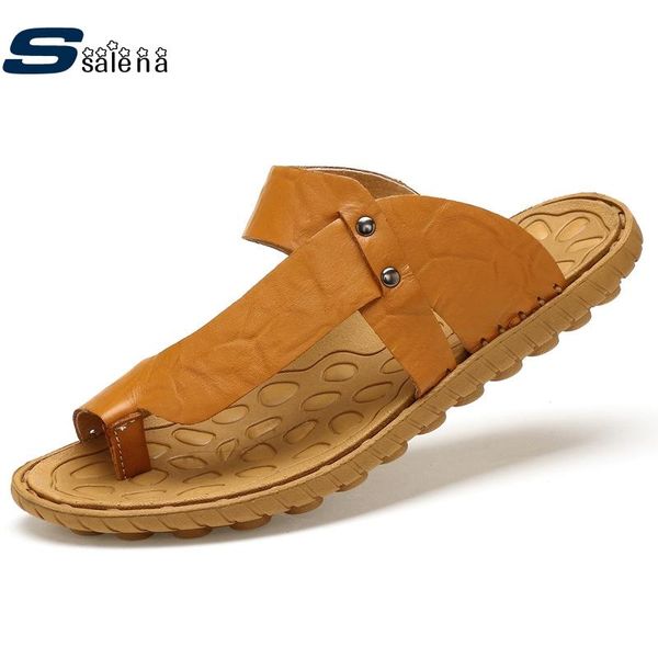 

slippers genuine leather men arrival fashion cool a853, Black
