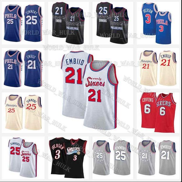 

philadelphia 76er basketball jerseys joel 21 embiid ben 25 simmons julius 6 erving white allen 3 iverson al 42 horford mens jersey, Black;red