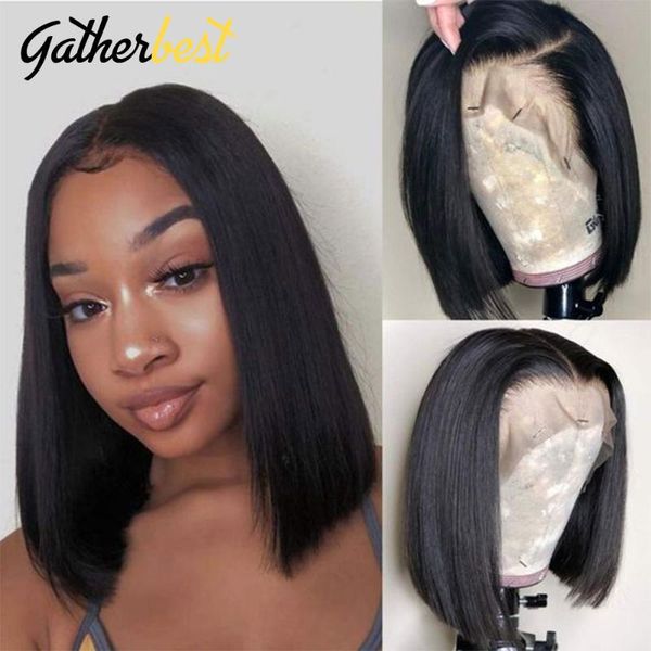 

lace wigs 13x4 front wig short human hair natural color bob brazilian 100% for women, Black;brown