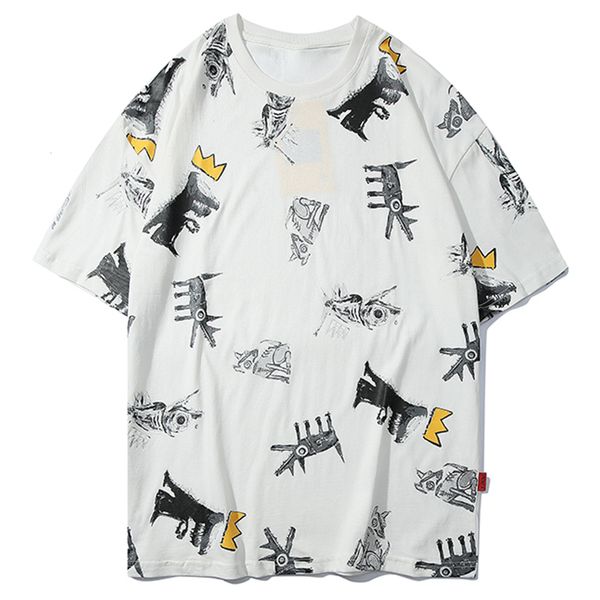 

new aelfric 2021 eden streetwear hip hop t shirt retro cartoon print men harajuku tshirts summer short sleeve cotton oversized egg9, White;black