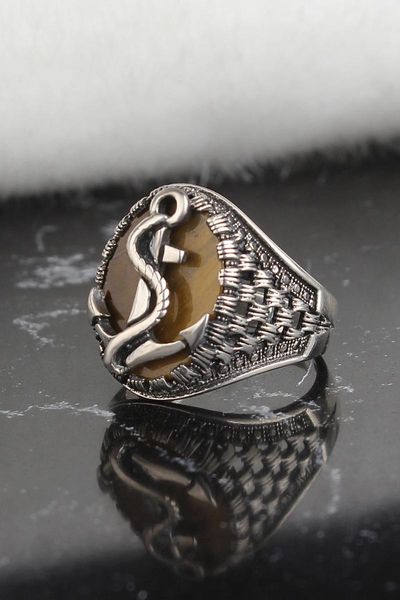 

cluster rings 925 sterling silver ring for men tiger stone, jewelry fashion vintage gift onyx aqeq mens all size, Golden;silver