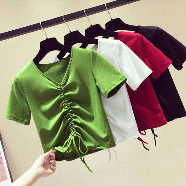 

short sleeve 2020 new summer v-neck t-shirt women's cordls smart top, White