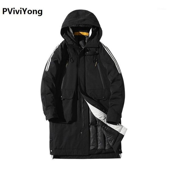 

pviviyong 2019 winter jacket men fashion male hooded coat jackets cotton long coat men clothes parka 3051, Tan;black