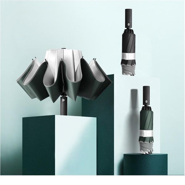 

10k umbrella female rainproof windproof reflective umbrella rain women anti-uv umbrellas pink three folding matic u qyltzf