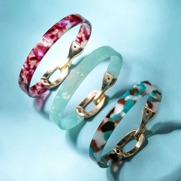 

2021 new fashion acrylic acetate colorful bangles bracelets handmade jewelry for women girl alloy resin bracelets jewelry gifts q0719, Black