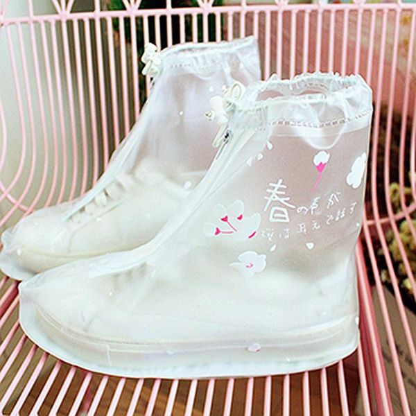 

eyechic waterproof shoes covers silicone for rain protector plastic white cherry blossoms, White;pink