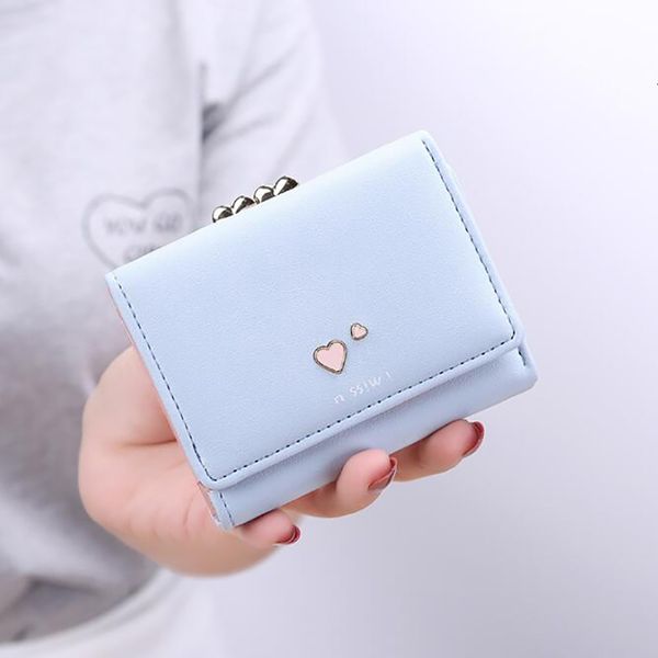 

fashion women cute heart pattern cardholder girls casual leather clutch bag korean small fresh short wallet, Red;black