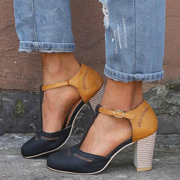 

dress shoes mary janes high heels women spring autumn round toe block heel square leisure casual rome pumps 358, Black