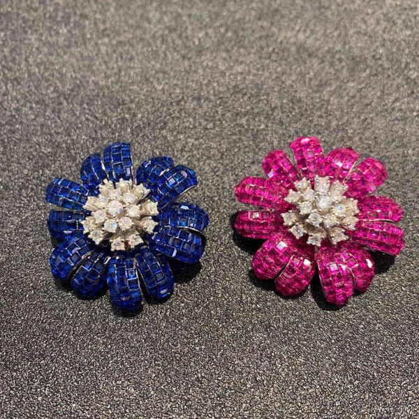 

35mm rose red color 925 sterling silver with cubic zircon flower brooch fine women jewelry cute romantic, Gray