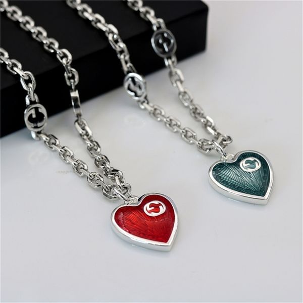 

2022 factory online sale guqi silver ancient home interlocking double pendant enamel red blue necklace fashion women's sweater chain lo, Golden;silver