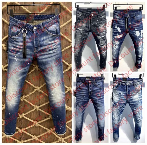 

men jeans new fashion mens stylist black blue jeans skinny ripped destroyed stretch slim fit hop pants with holes for men 44-54