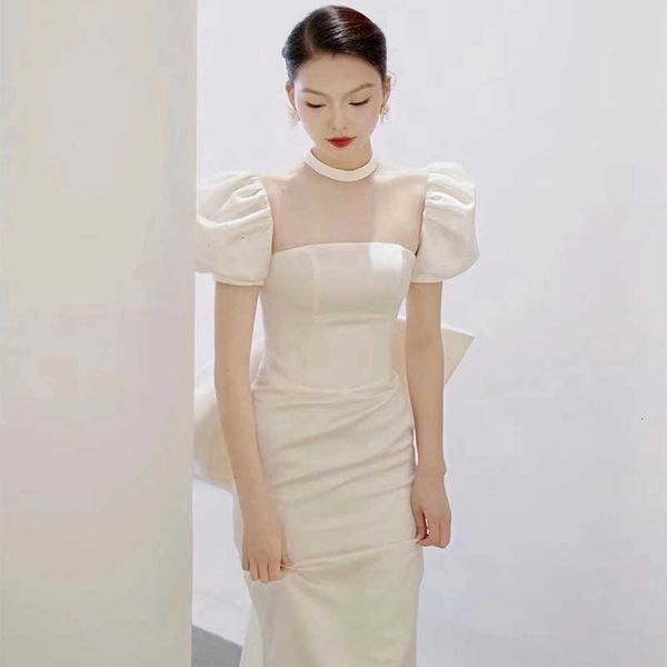 

luxury evening dress french light wedding 2021 bride temperament small tail out welcome simple fishtail satin autumn, Black;gray