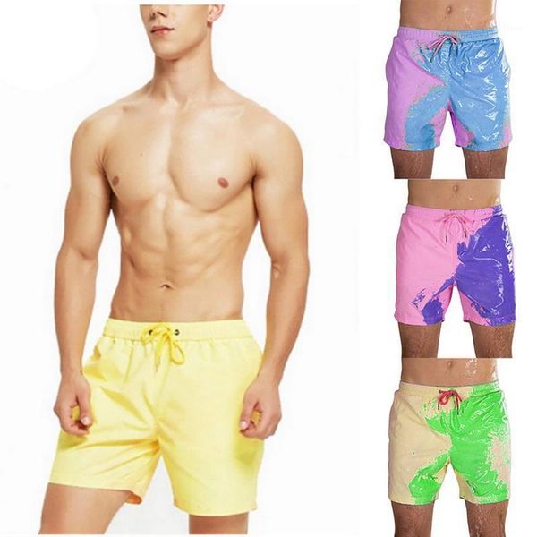 

men color changing beach shorts swimming men's swim male briefs bathing pants man clothing, White;black