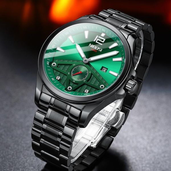 

wristwatches nibosi brand watch luxury stainless steel watches men 30atm waterproof luminous wristwatch quartz clock relogio masculino, Slivery;brown