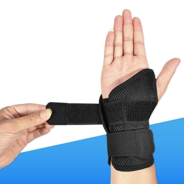 

wrist support useful thumb sprain fracture brace adjustable splint hand immobilizer breathable thumbs protector wrap, Black;red